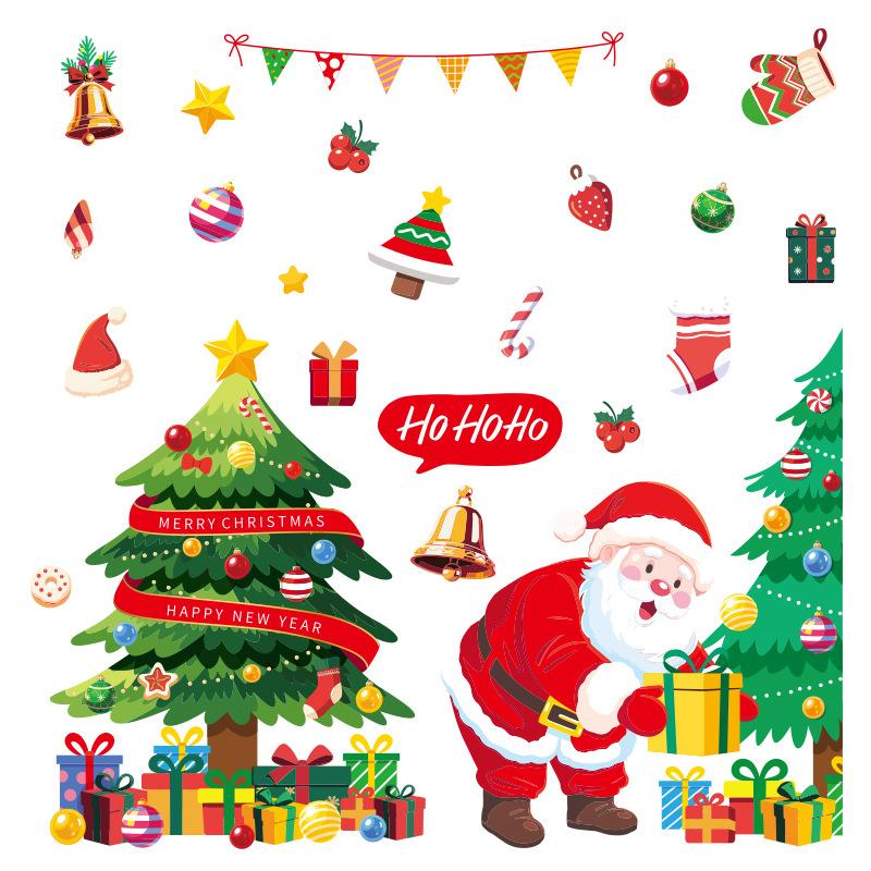Christmas Static Glass Window Stickers, Snowflake Gift Box Santa Bell Christmas Tree Decorative Decals for Home Shop Decor
