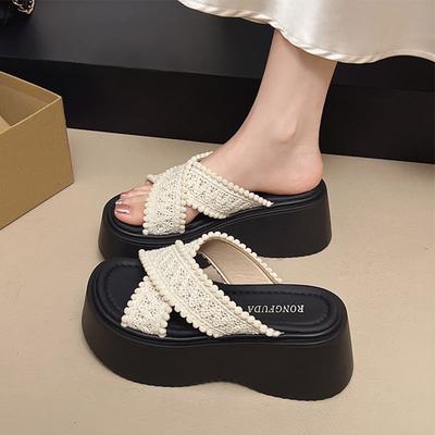 Muffin Thick-soled Heightened Cross-strapped Cool Slippers Women's Summer Wear 2025 New Bohemian Beach Sandals