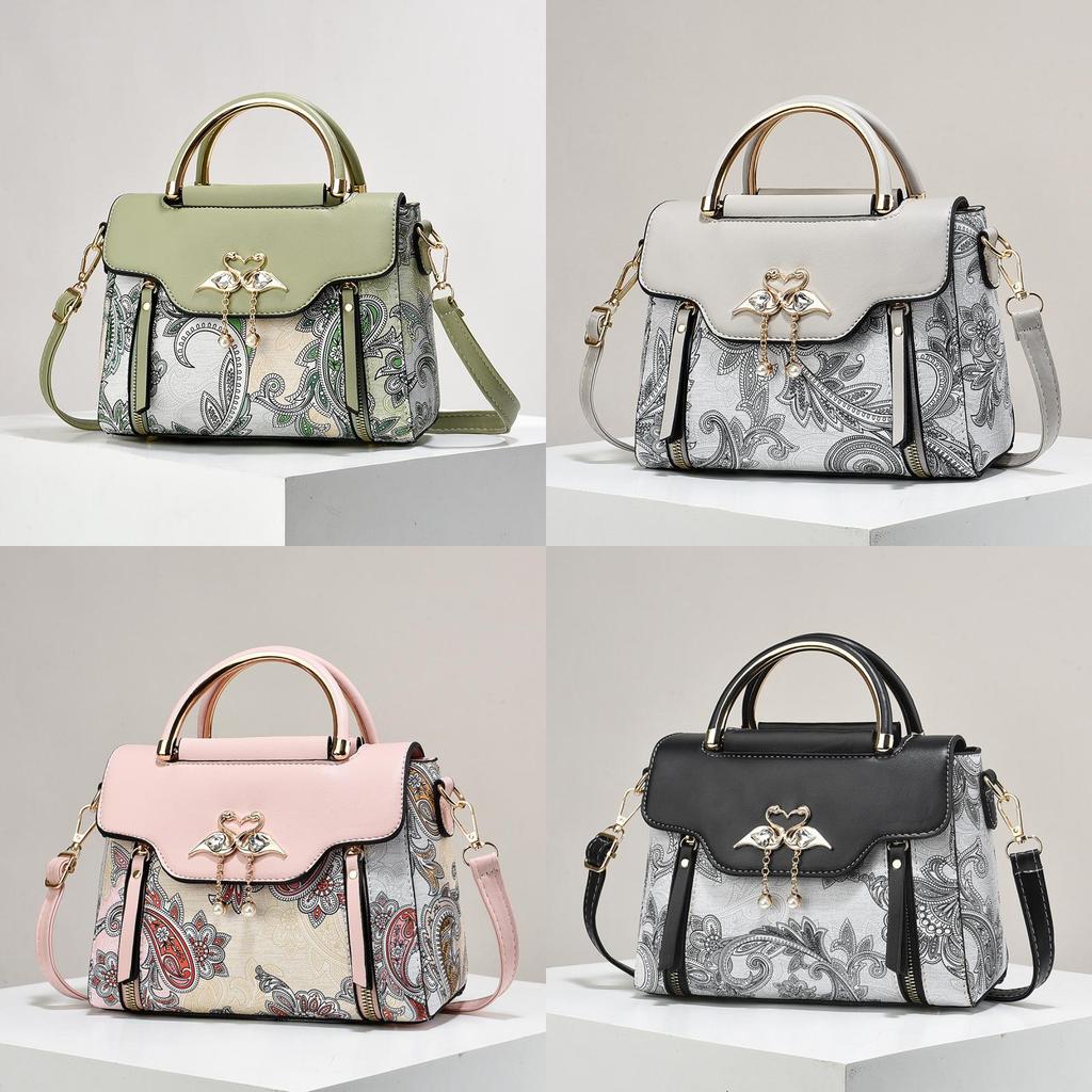 Pu Umhängetasche für Damen mit Blumendruck Kleine quadratische Tasche für den täglichen Gebrauch