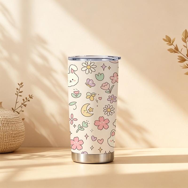 Car Tumbler 591ml Spring Healing Element Straw Cup Tumbler With Lid Straight Tumbler Insulated Travel Cup Portable Tumbler
