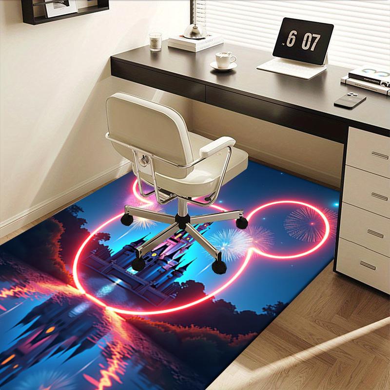 3D Printed Mickey Mouse,Castle,Fireworks Anti-Slip Rug - Machine Washable Office Rug for Living Room, Bedroom, Office - Multiple Sizes