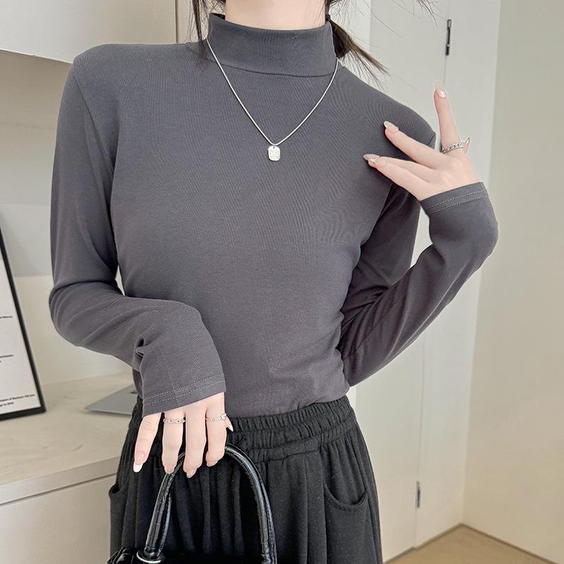 

Женский осенний модальный топ с полувысоким воротником, облегающего кроя, с длинным рукавом Large темно-серого