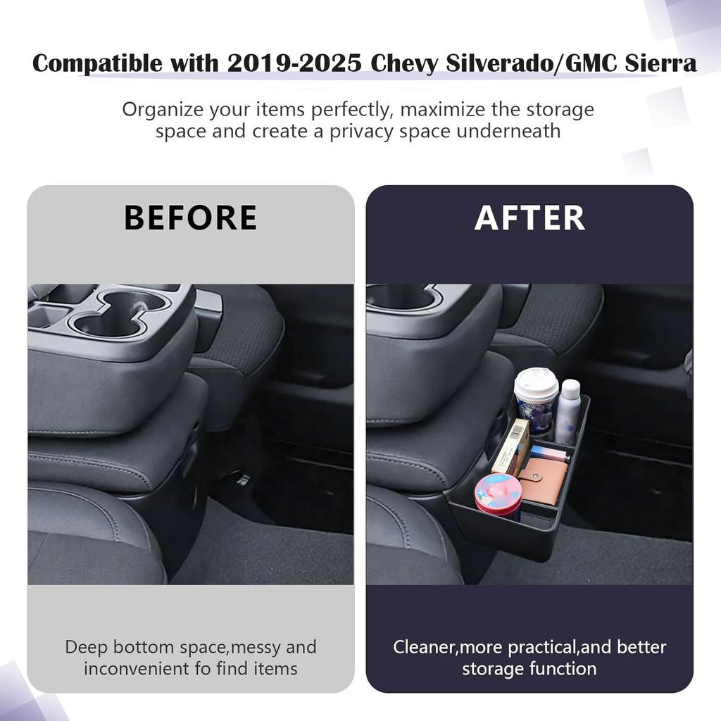 Center Console Armrest Hanging Storage Box Organizer for 2019-2025 Chevy Silverado/GMC Sierra 1500 Split-Bench Folding Seat Box