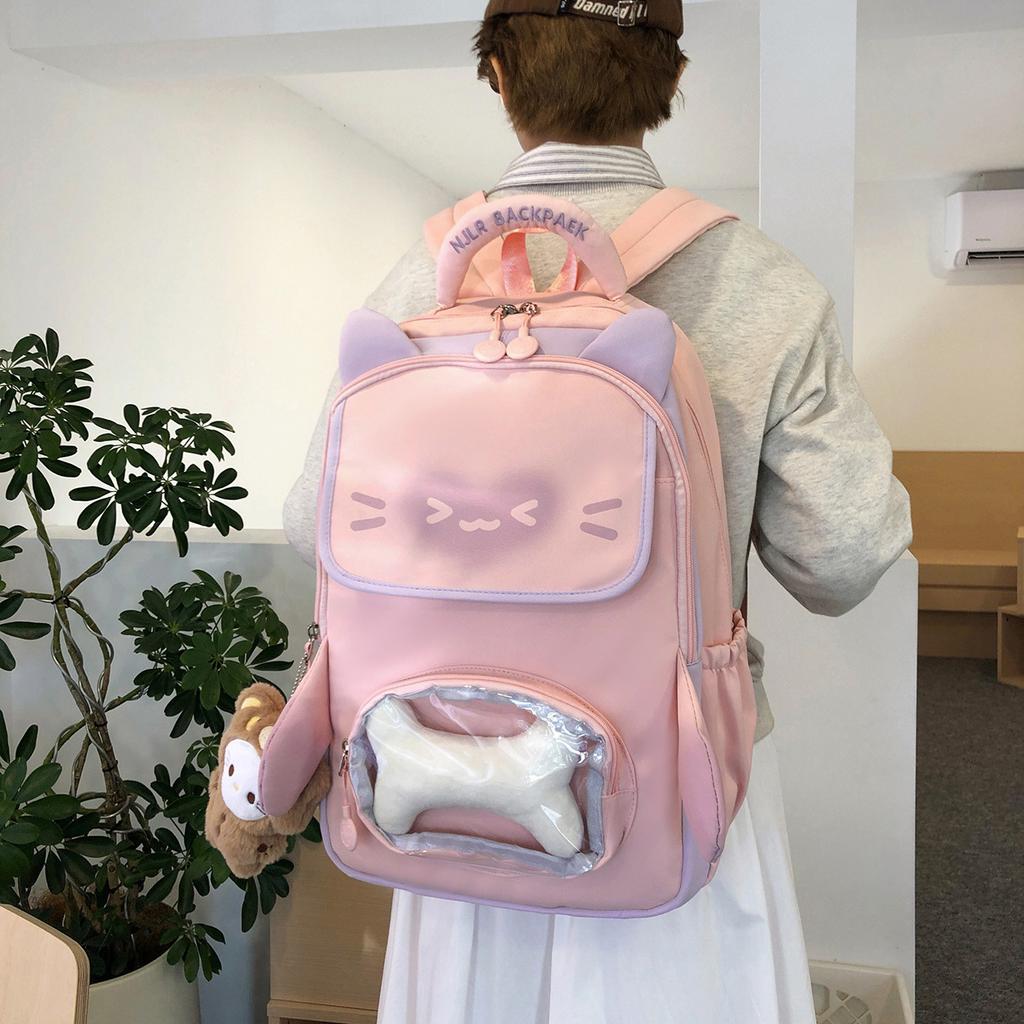 Schoolbag Backpack Japanese Printed Cute Girl Backpack Transparent Large Capacity College Style Campus Class Student School Bag