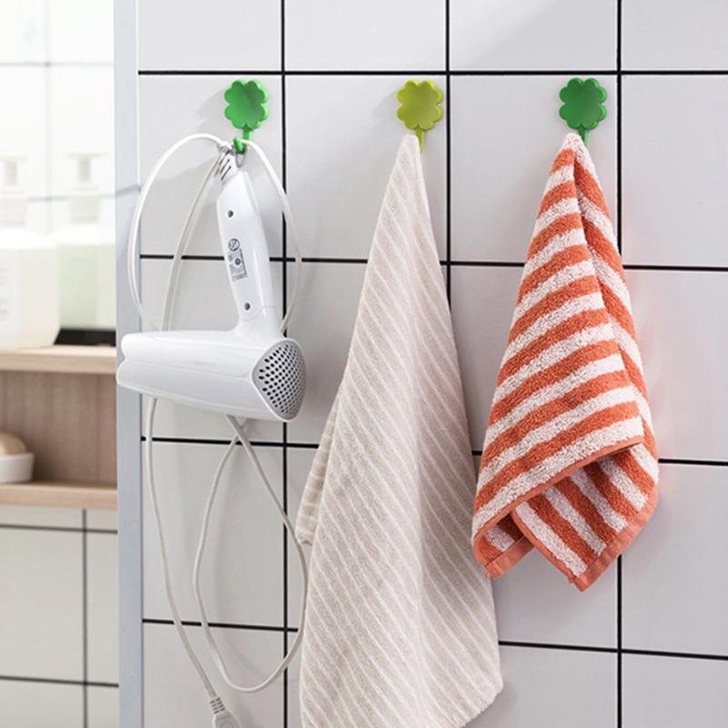 4Pcs/Set Four-Leaf Clover Self-Adhesive Hook Easy-Install Transparent Wall Hook Reusable Hanging Hook For Office onesize