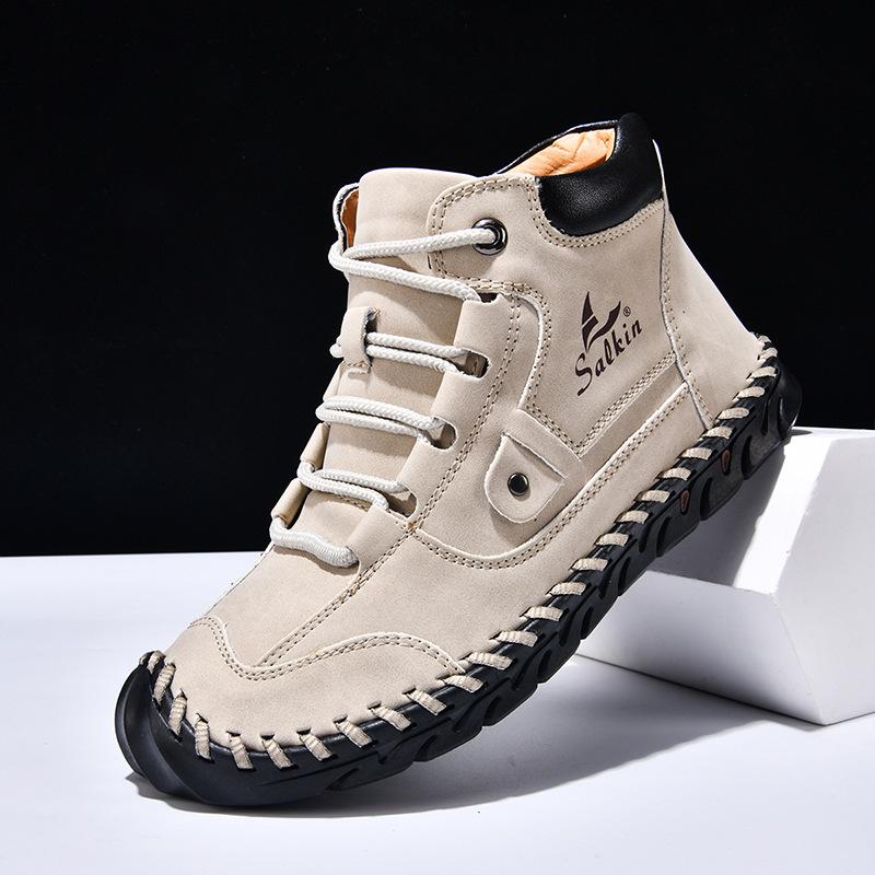 2025 Autumn/winter Men's Casual Shoes Short Boots Mid Top, Large-sized Handmade Ankle Boots Work Boots