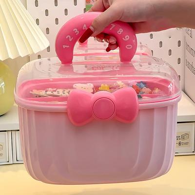 Cute Girls Hair Accessories Storage Box Bow Switch Organizer Box Jewelry Box Plastic Hair Ties Holder Hair Clips Container