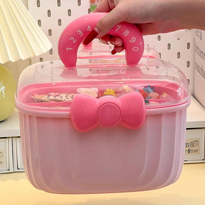 Cute Girls Hair Accessories Storage Box Bow Switch Organizer Box Jewelry Box Plastic Hair Ties Holder Hair Clips Container