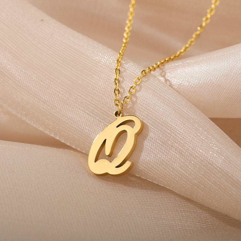 Gold Color Alphabet Letter Pendants Necklace For Women Stainless Steel Initial Letter Jewelry Initial Chain Choker Collares Femm