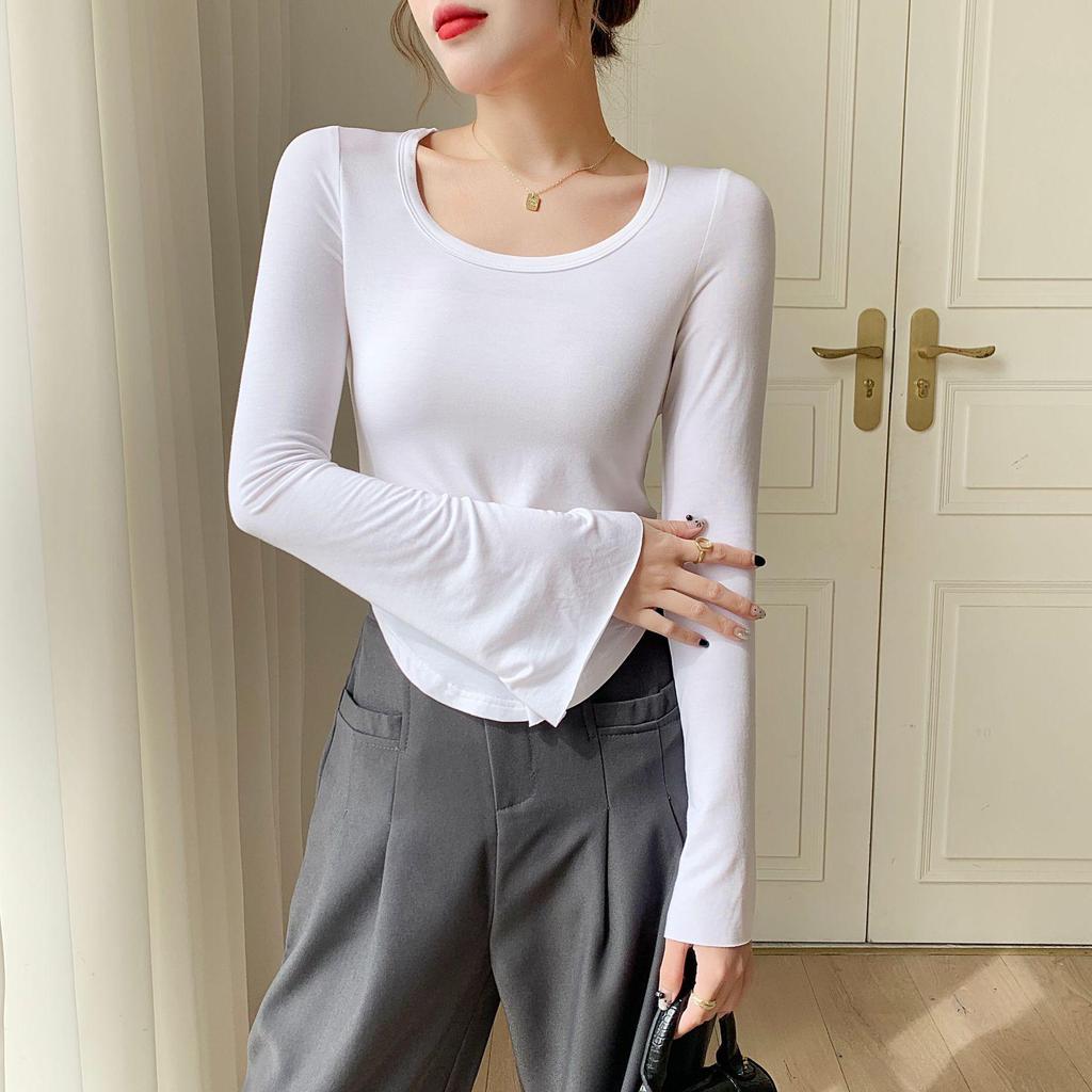 Women's Autumn/Winter Modal Round Neck Flared Long Sleeve Slim Base Layer Top