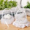 WTEMPO Elegant Wedding White Flowers Baskets Lace-trimmed Wedding Baskets Hand-held Flower-scattering Large Fake Flowers Decor Small Baskets