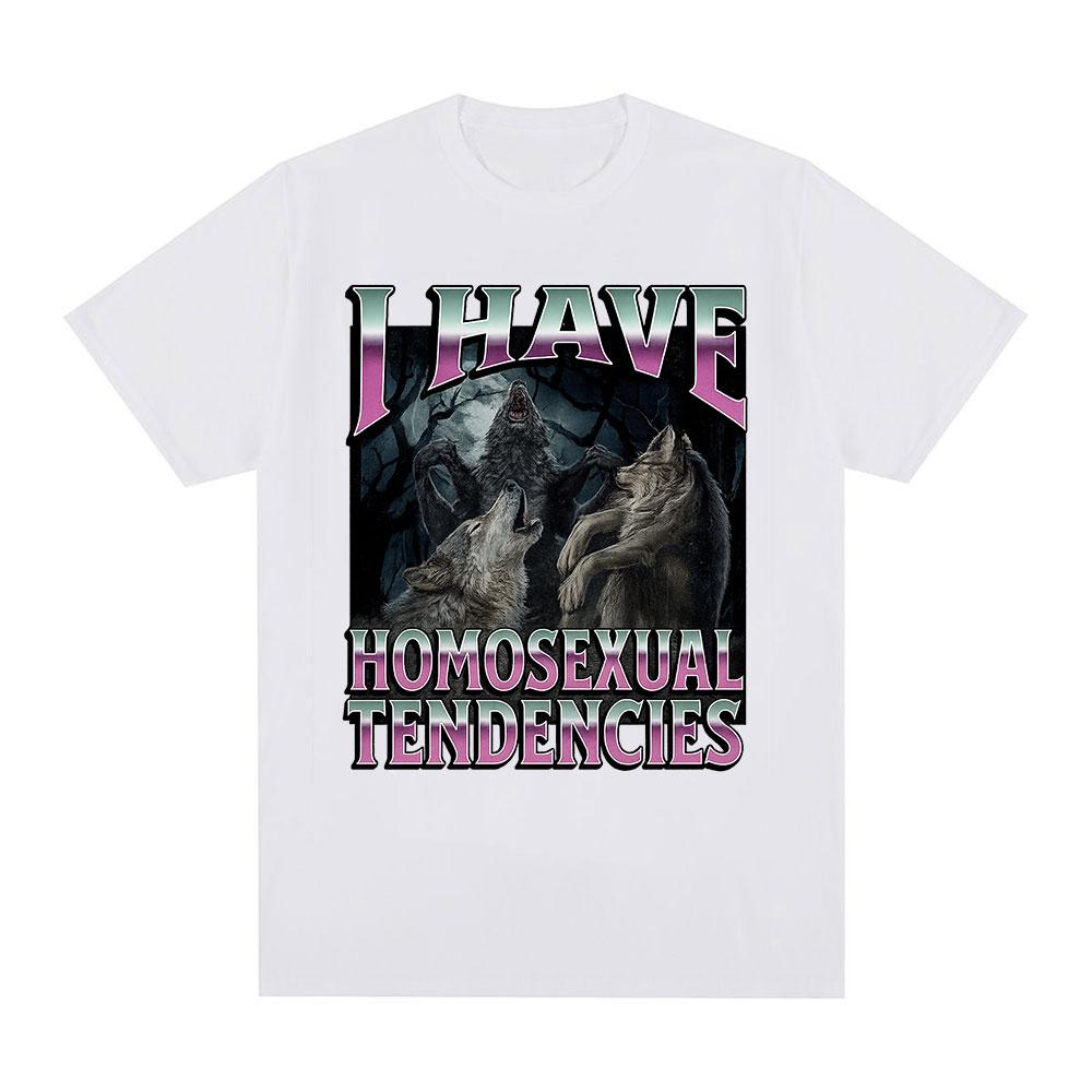 I Have A Homosexual Tendency, Interesting Werewolf Emoji Graphic T-shirt, Fashionable Gothic Retro Casual Pure Cotton Streetwear