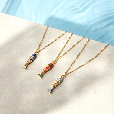 Bohemia Mix Color Enamel Metallic Fish Pendant Necklaces for Women 18K Gold PVD Plated Stainless Steel O-chain Chokers