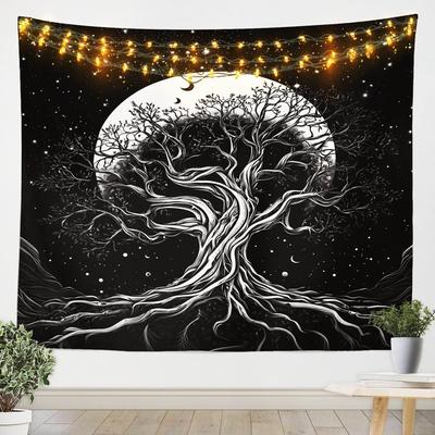Tree Of Life Tapestries Boho Galaxy Trippy Stars Moon Tapestry Wall Hanging For Kids Boys Girls AdultsBlack White Tree Of Life