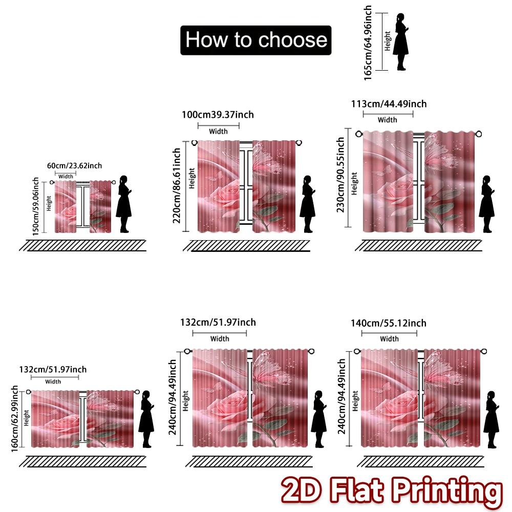 2D Flat Printing 2pcs Curtain Curtains Valentine's Day Butterfly Rose Digital Printed Polyester Drapes Birthday Party Perfect
