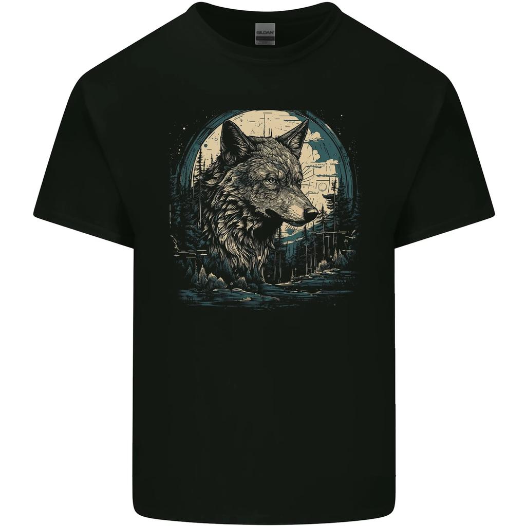 Tribal Wolf With the Moon Werewolf Lycan Kids T-Shirt Childrens