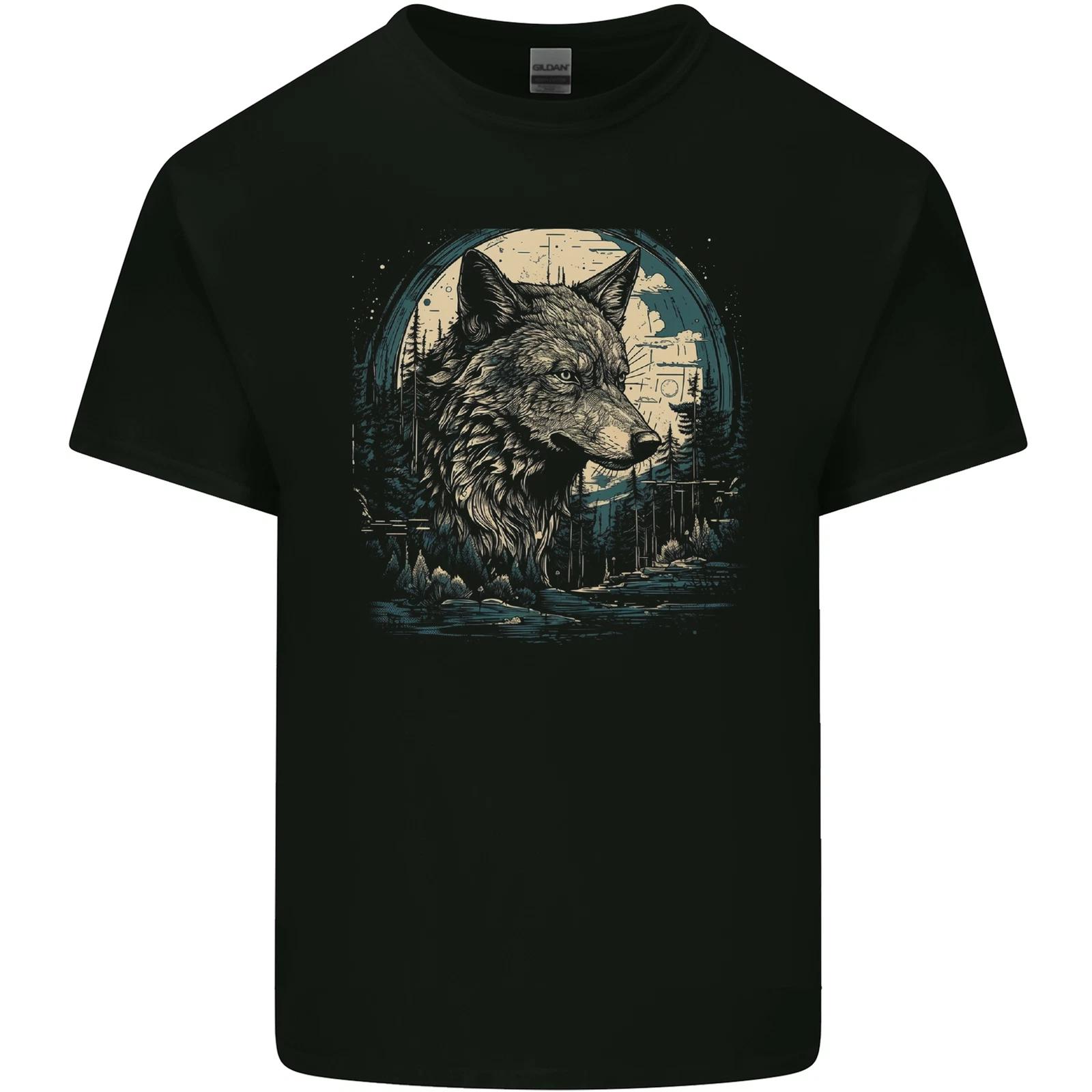 Tribal Wolf With the Moon Werewolf Lycan Kids T-Shirt Childrens 3XL