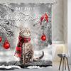 Snowman Cartoon Christmas Winter Shower Curtain Merry Christmas Red Bird Snowy Pine Bathroom Decor Polyester Bathtub Curtain