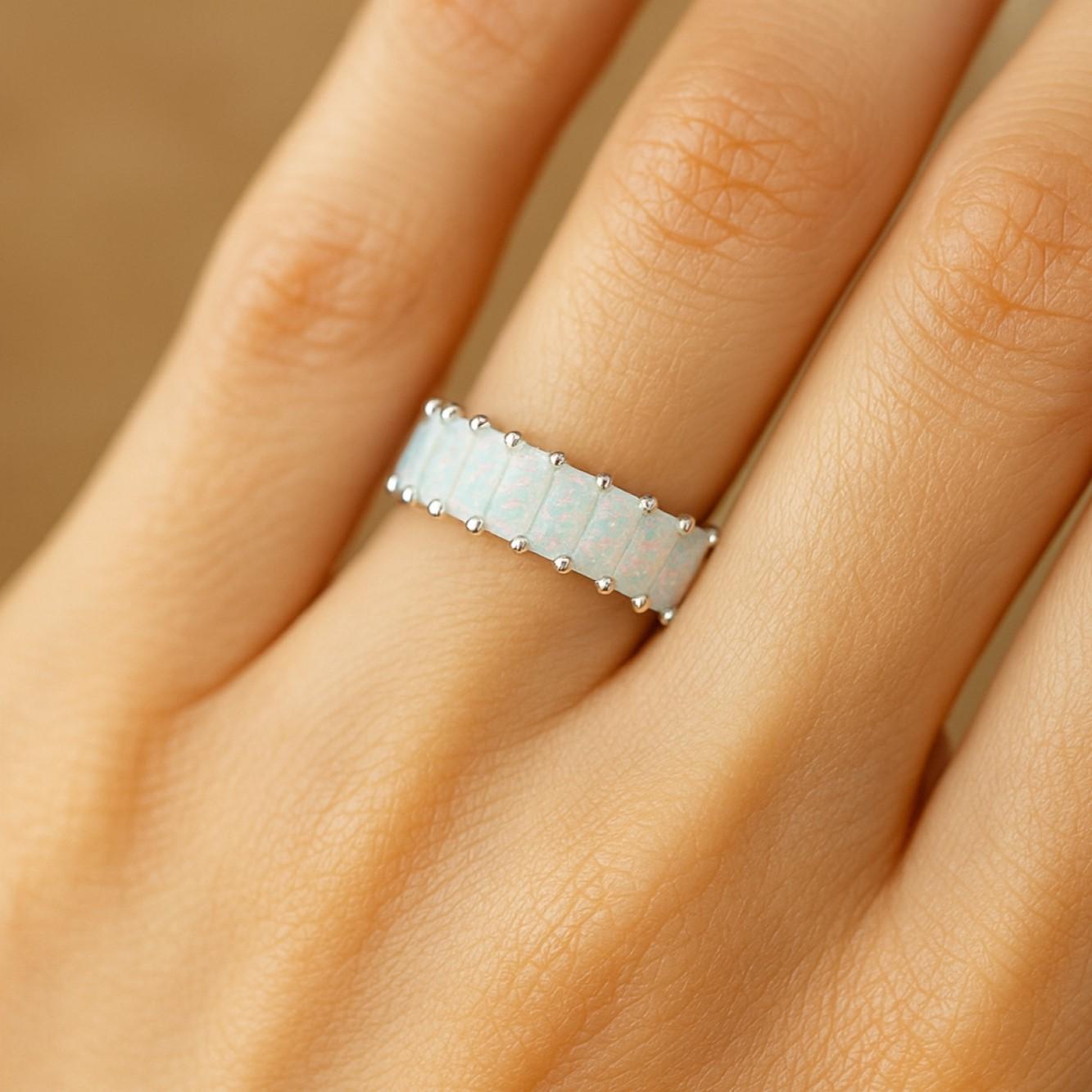 

Кольцо-дорожка с багетными опалами из стерлингового серебра 925 пробы – Штабелируемое кольцо для свадьбы/юбилея, ювелирный подарок для женщин Q розовый