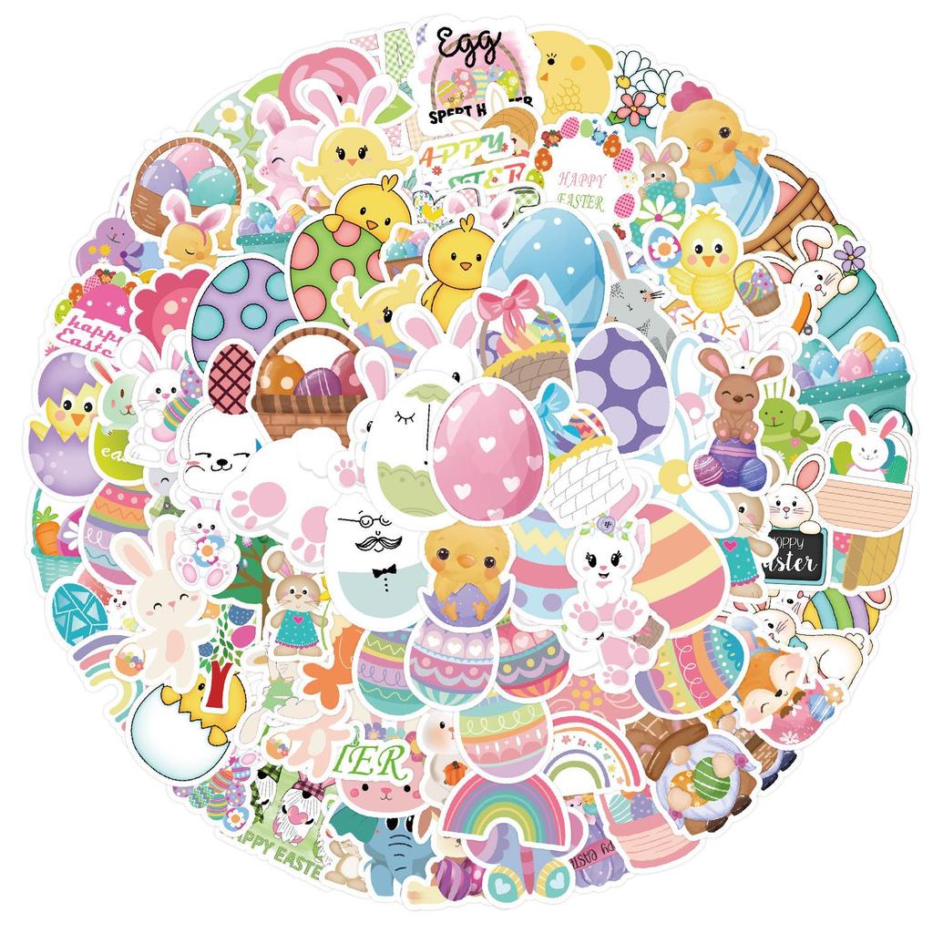 Easter Bunny Sticker Set: 50 Waterproof Decals for Phone, Water Bottle, Car - Creative Decor for Students