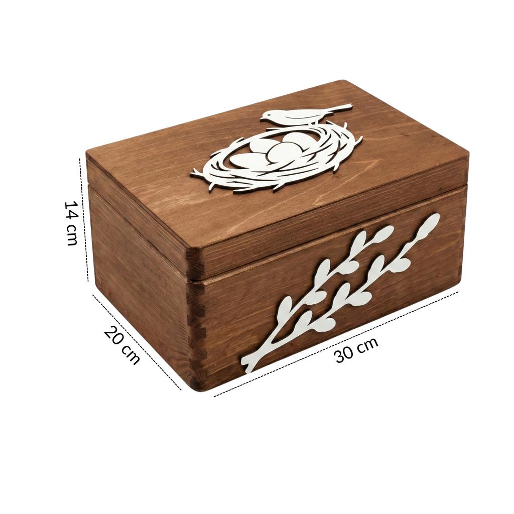Brown Lockable Easter Box with Bird and Catkins 30x20 cm