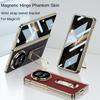 Adjustable Wristband Holder Plated Gold Frame Leather Hinge Case for Honor Magic V5 with Glass Film Lens Protect Cover