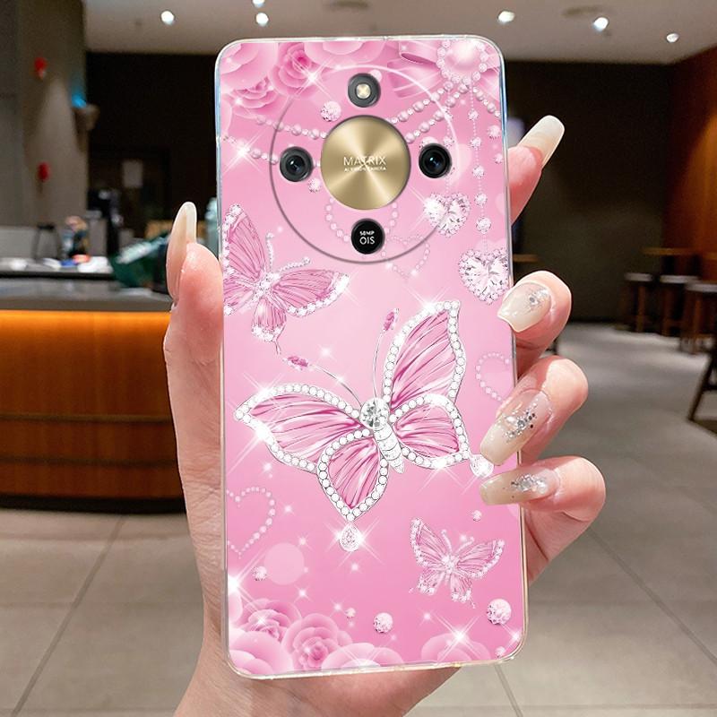 For Honor Magic 8 Lite Case Pretty Flower Butterfly Silicone Clear Back Cover Soft TPU Phone Case for Honor Magic8 Lite 5G Funda