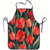 1pc Red Tulip Flower Print Apron, Durable and Easy To Clean, Adjustable Waistband, Polyester Material, for Kitchen Cooking, Gardening, Orchard Picking