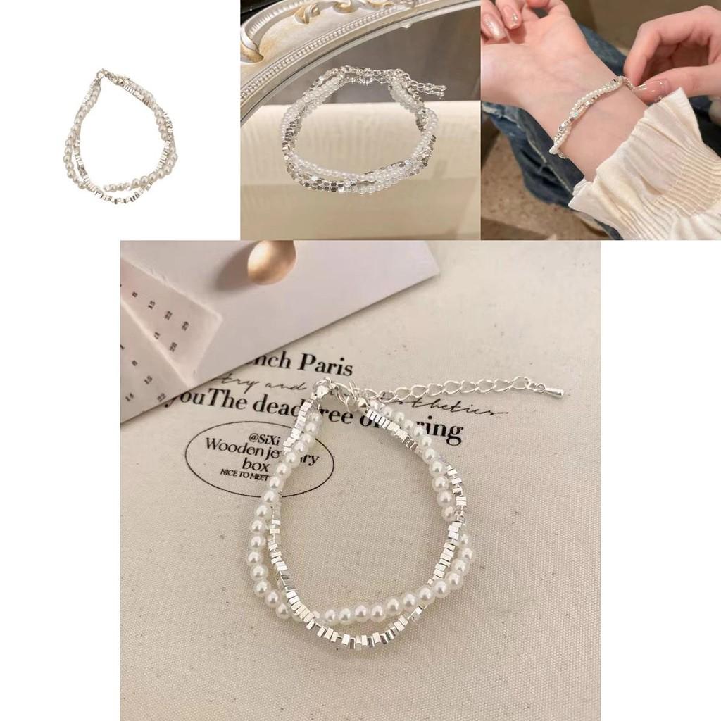 Elegant Double Layer Pearl Beaded Bracelet For Women With Luxurious Design And Irregular Silver Accents