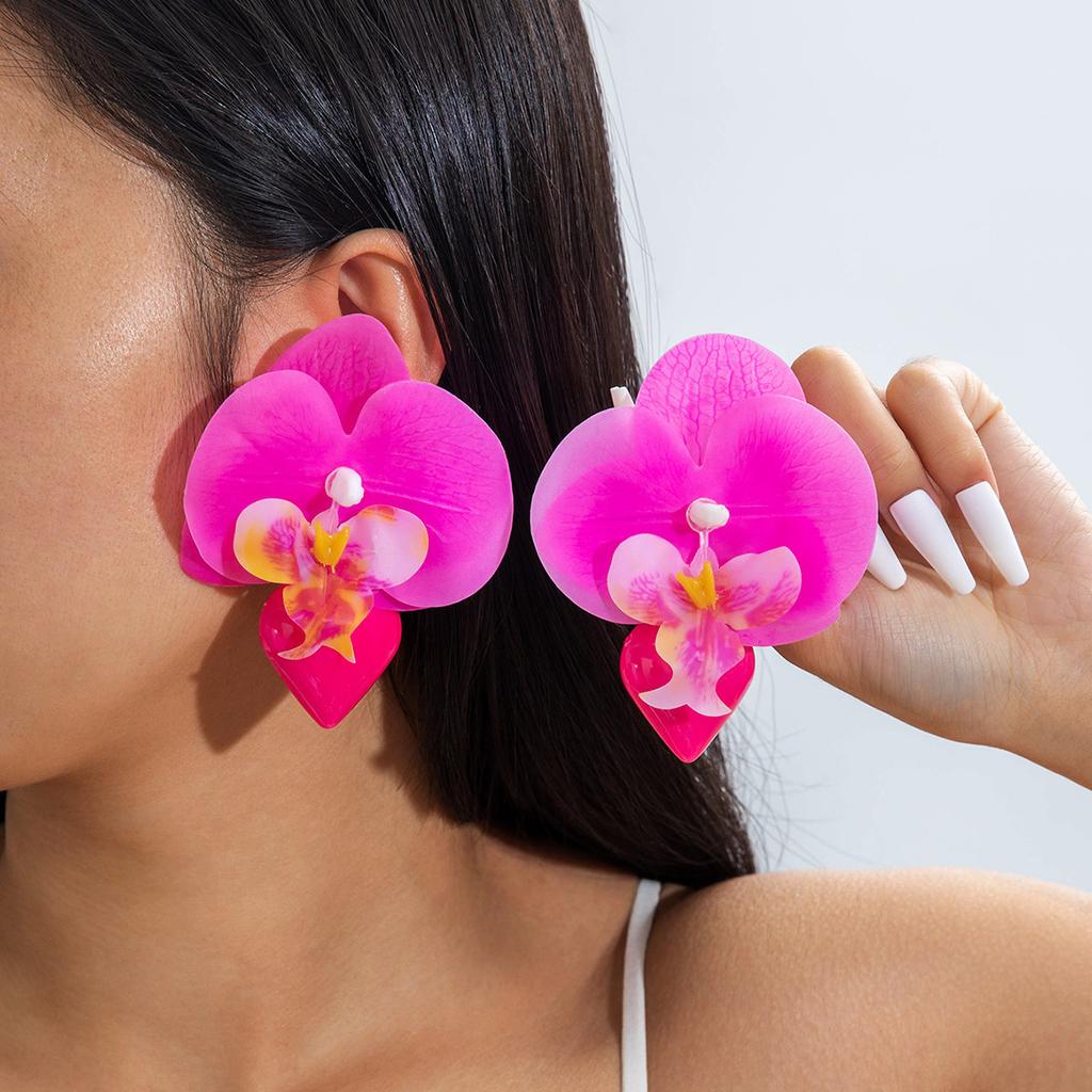 Fresh multi-colored flower earrings Valentine's Day series gentle simulation big flower earrings earrings women