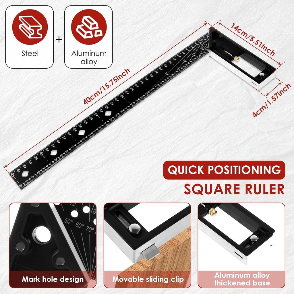 Tooltekt Woodworking Square Ruler, Multi-Angle Measuring Ruler, L Square 45/90 Degree Multifunctional Right Angle Ruler, 16 Inch Escuadras De