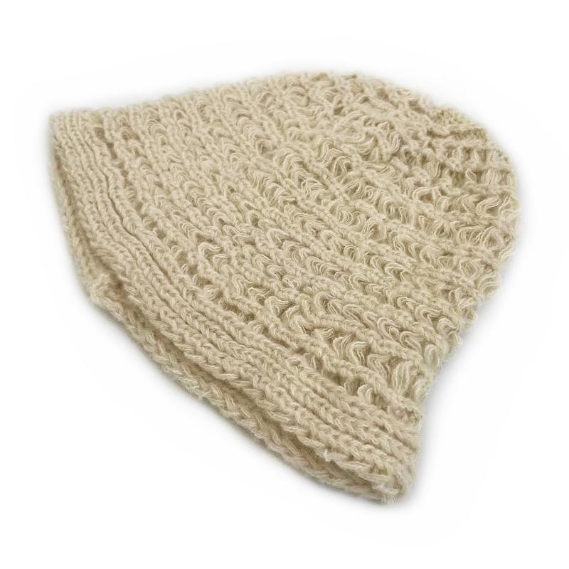 New Stylish Trendy Hollow Out Fisherman Hat Minimalist Solid Color Slim-Fit Bucket Hat Warm Knit One Size бежевый