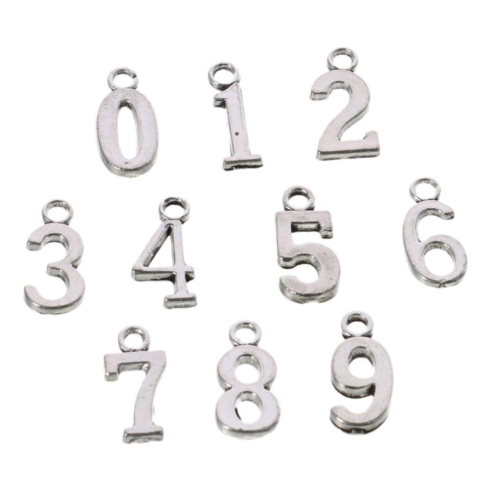 100pcs Sliver Numbers Charm Pendants Number 0-9 Alloy Charms Pendants for DIY Crafts