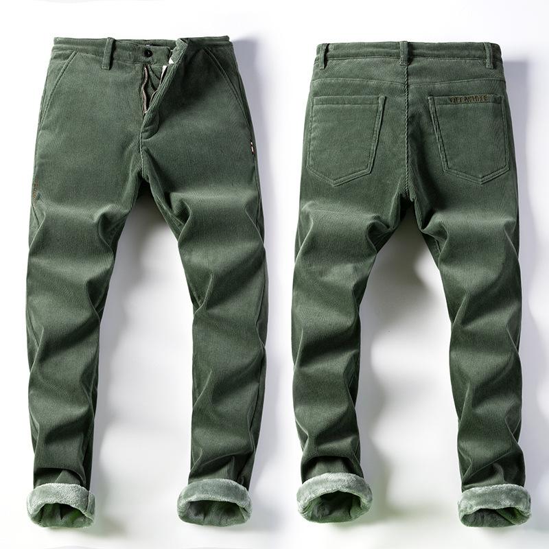 2024 Autumn And Winter Plus Velvet Men'S Casual Pants Slim Fit Straight Tube Light Core Velvet Pants Versatile Striped Velvet Pants