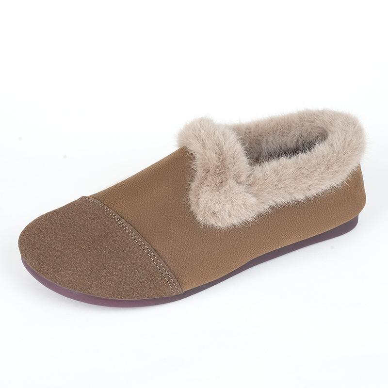 Women's Snow Boots Slippers Faux Fur Lining Indoor Outdoor House Slipper Shoes for Women Faux Suede Walking Shoes Fuzzy Round Toe Work Loafer Flats