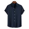 Men Fashion Casual Solid Color Stand Collar Short Sleeve Shirt