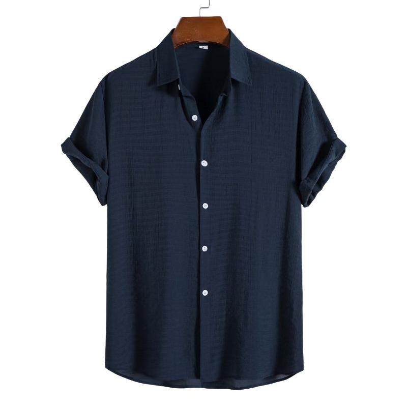Men Fashion Casual Solid Color Stand Collar Short Sleeve Shirt