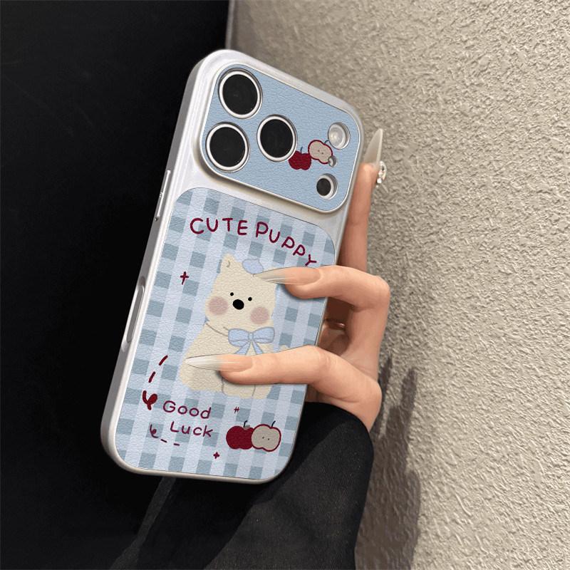 

Blue grid milk dog is suitable for iPhone17promax mobile phone case Apple 16pro new niche Apple 17promax