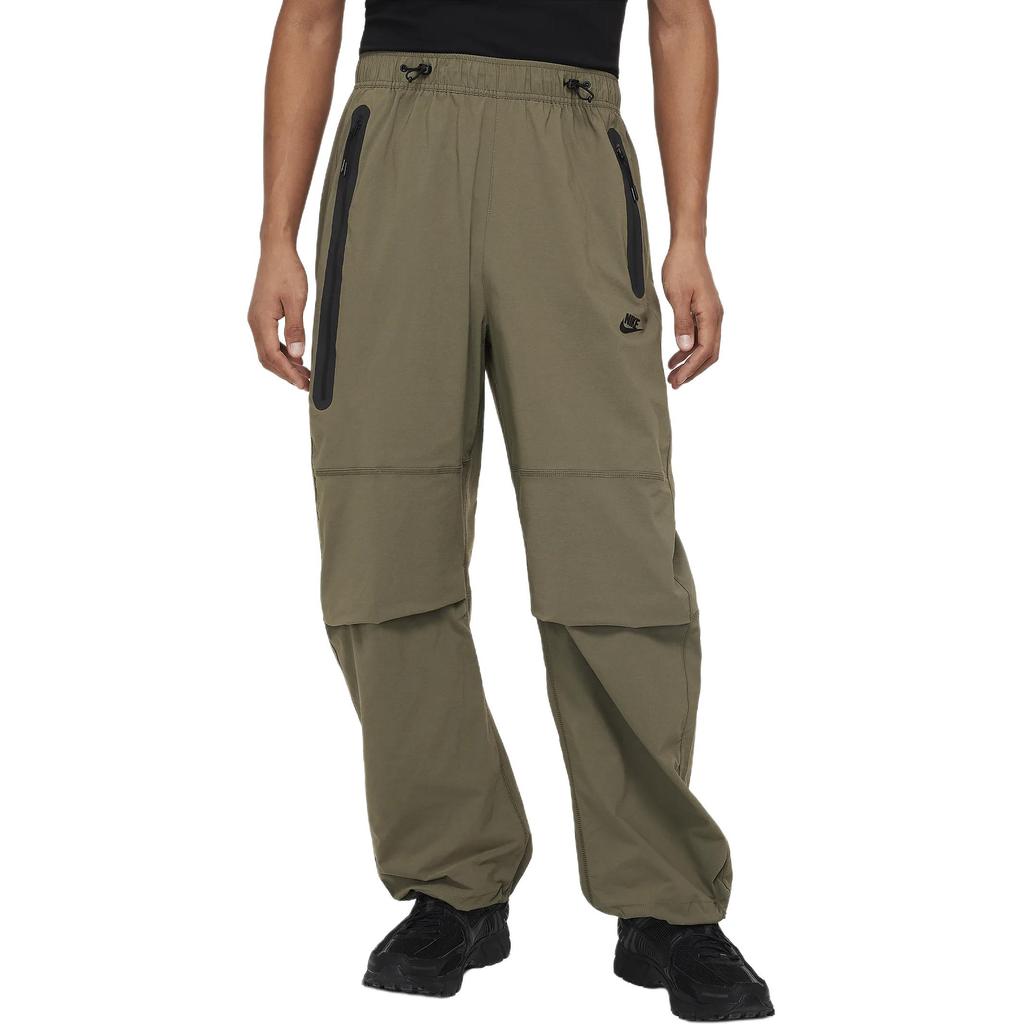 Nike Woven Open-Hem Trousers Solid Color Mid-Waist Drawstring Loose Wide-Leg Knit Sports Pants Men Trousers Olive HM7159-223