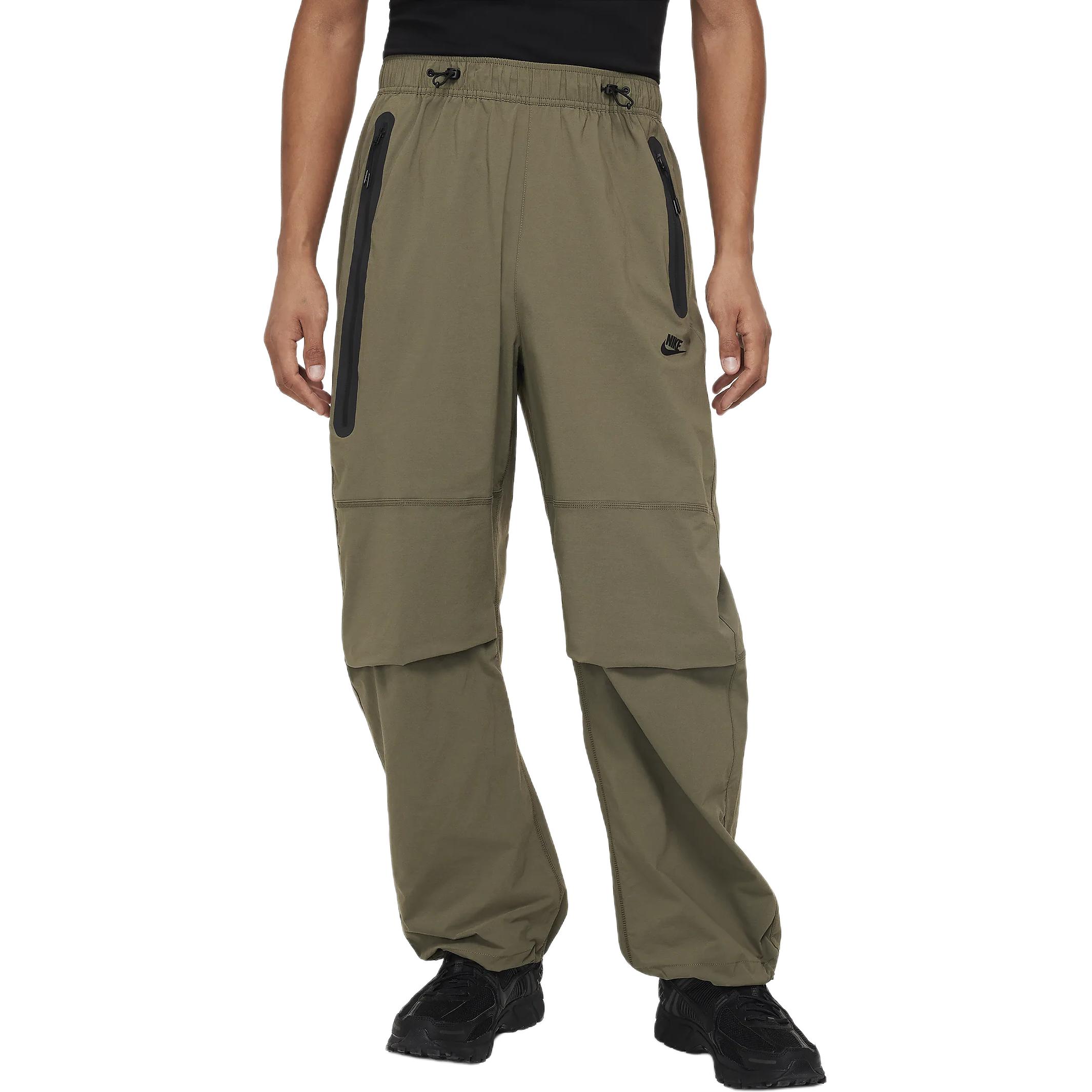 

Nike Woven Open-Hem Trousers Solid Color Mid-Waist Drawstring Loose Wide-Leg Knit Sports Pants Men Trousers Olive HM7159-223 S