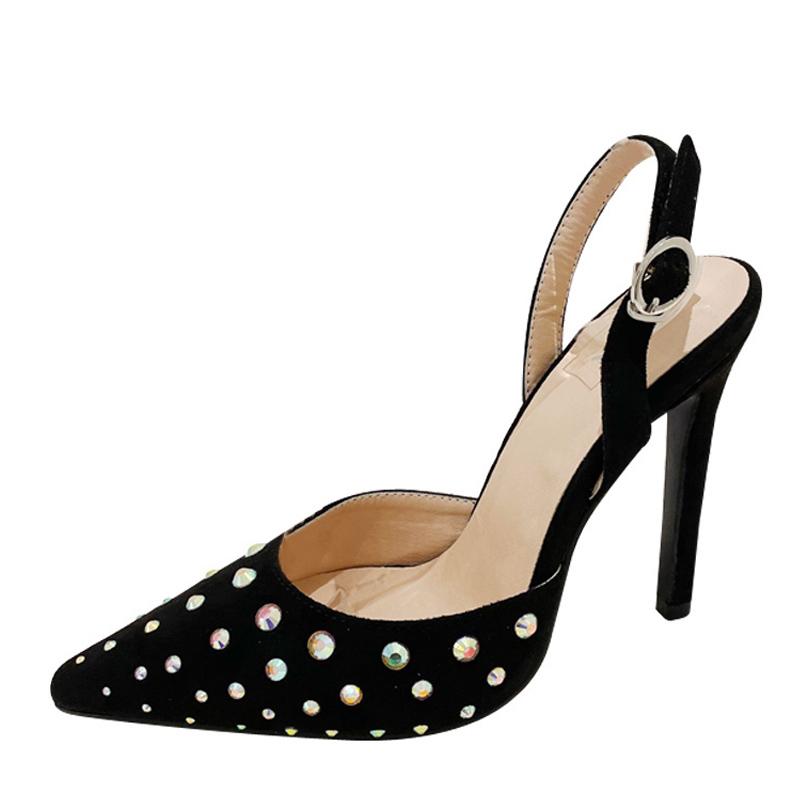 Nové třpytivé kamínky Dámské lodičky Sexy křišťálové špičaté jehlové podpatky Zadní část Přezka Pásek Jarní boty Sandály