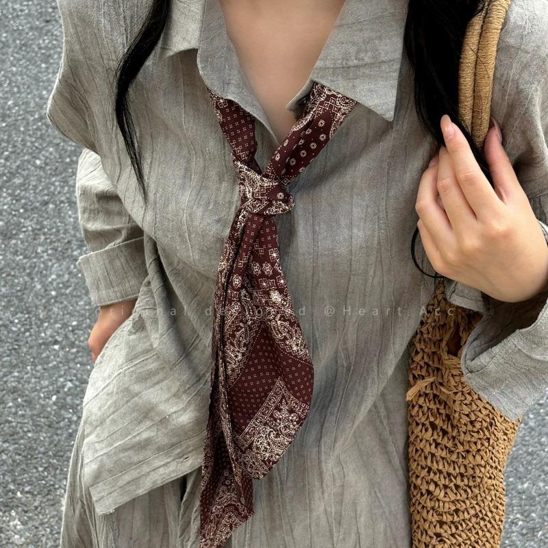 Vintage Brown Cashew Flower Long Scarf for Women, Fashionable and High-end, with Belt Decoration and Niche Design, Waist Accessory