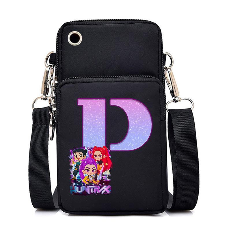 Anime Cartoon Peripheral 26 Letters Mobile Phone Bag Multi-Function Vertical Square Black Messenger Bag