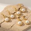 Stainless Steel Pearl Hoop Earrings 18K Thick Gold Electroplating Trendy Elegant Exquisite All-Match