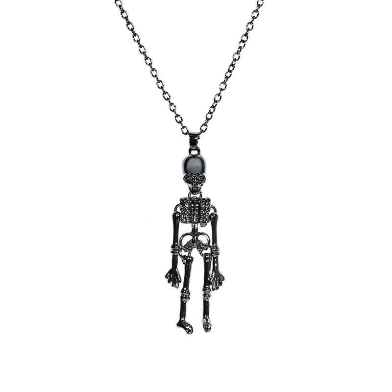 Skull Skeleton Vintage Retro Gothic Punk Rock Biker Halloween Pendant Necklace Hold Hands Skull Necklace Jewelry Gift