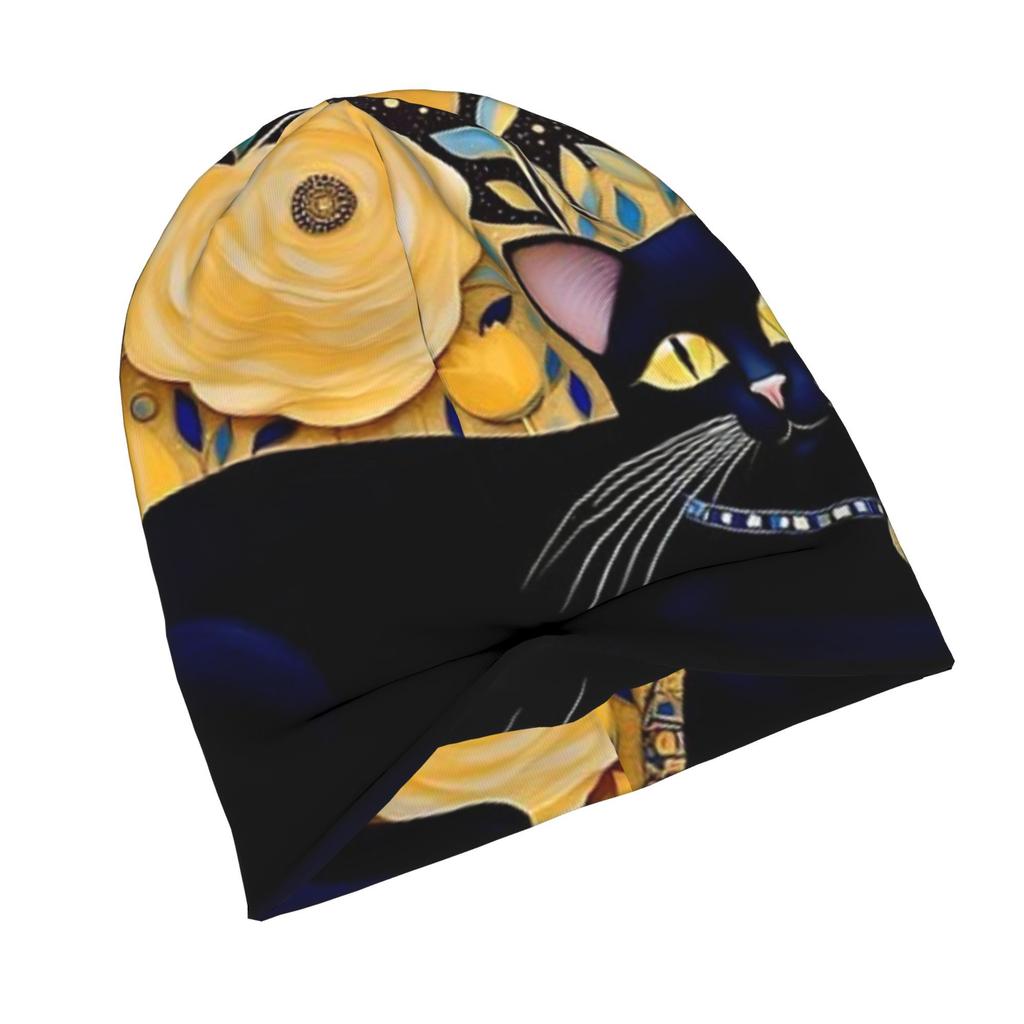 Gustav Klimt Cat In Flower Garden Stylish Adult Beanie for Layering with Fall Or Winter Outfits Brings Relaxed Charm To Streetwear Or Weekend Fashion