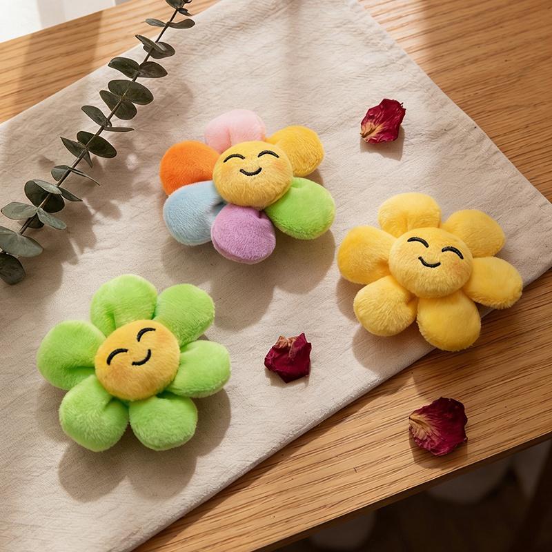 8Cm Sunflower Chest Flower Soft Plush Toys Smile Colorful Flowers Stuffed Simulated Flower Brooch Spring Gifts For Friends