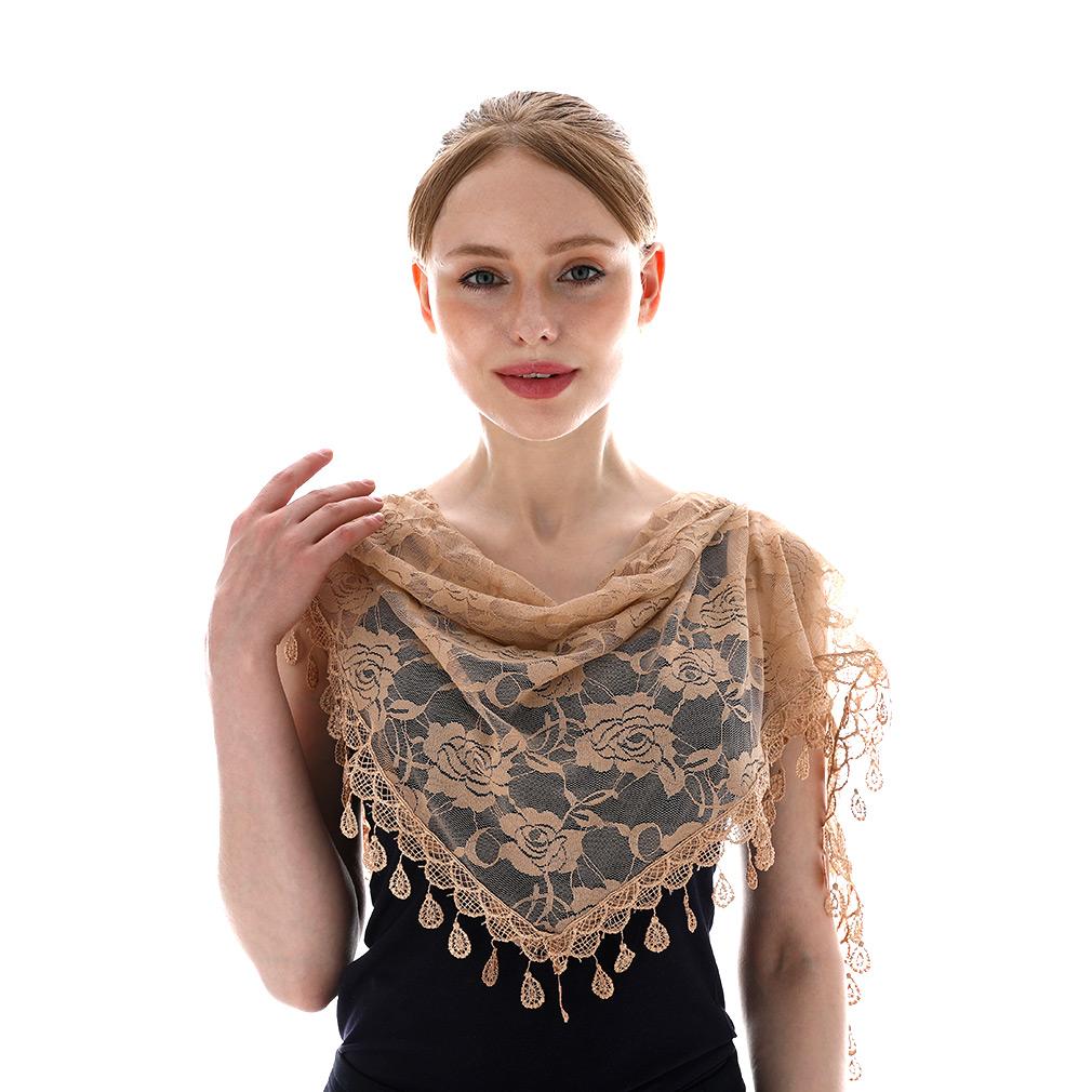 Embroidered Scarf for Church Shawl with Spanish Fringes Christian Veil Spanish Mantilla Lace Shawl Floral Women Handkerchief