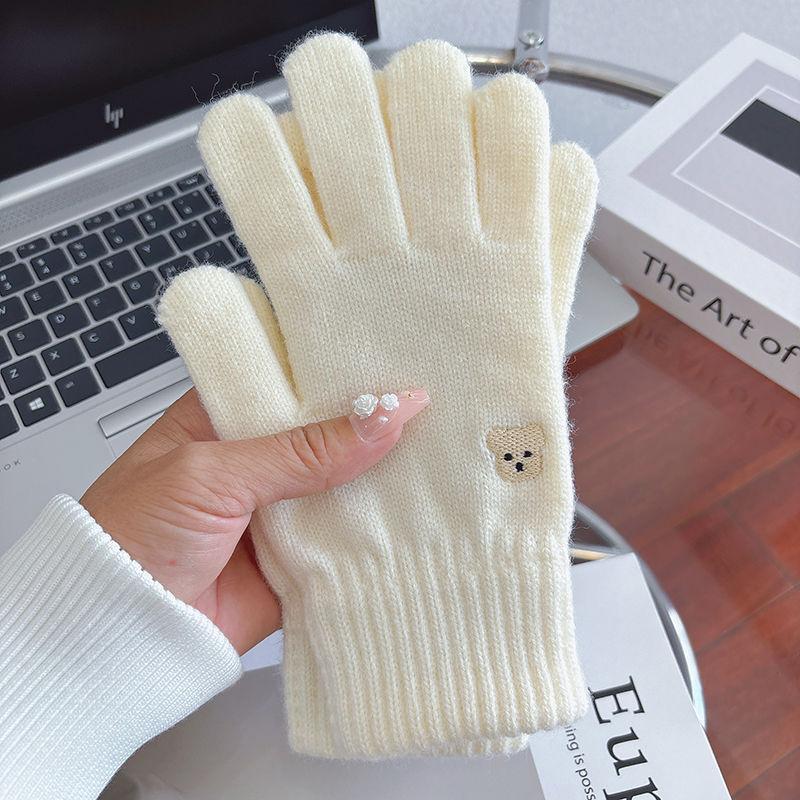 

Cute ins wind student wool dew two fingers winter new knitted gloves warm winter women s touch screen gloves One Size