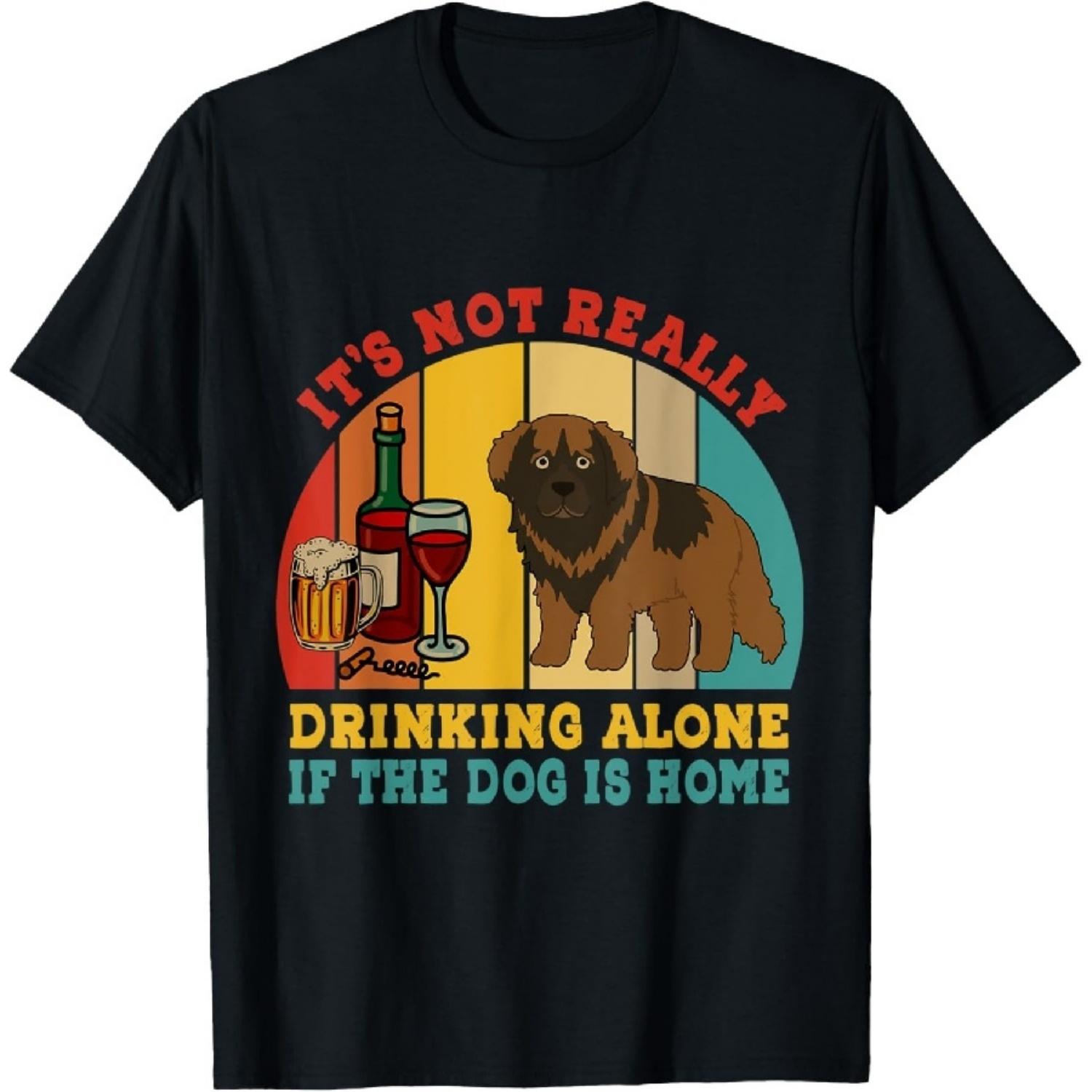 

Vintage Not Really Drinking Alone If Dog Is Home Leonberger T-Shirt XXXXXL чорний